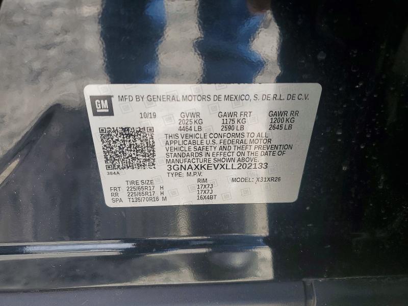 Aukcja sprzedaży 2020 Chevrolet Equinox, vin: 3GNAXKEVXLL202133, numer aukcji: 58081626