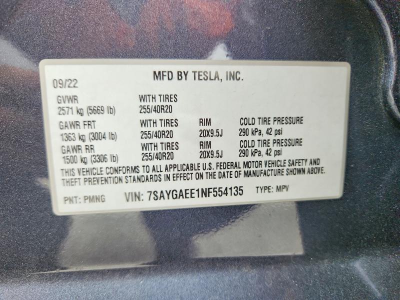 Aukcja sprzedaży 2022 Tesla Model Y, vin: 7SAYGAEE1NF554135, numer aukcji: 59333906