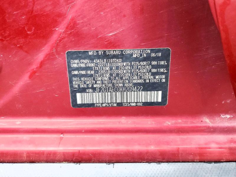 Aukcja sprzedaży 2019 Subaru Crosstrek, vin: JF2GTAEC0KH209422, numer aukcji: 58737056