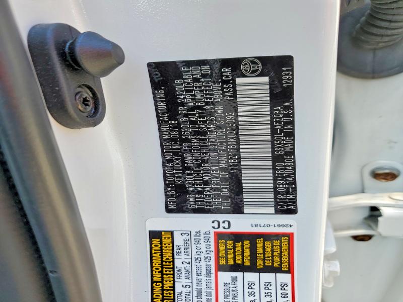 56667156 :رقم المزاد ، 4T1BZ1FBXKU015092 vin ، 2019 Toyota Avalon مزاد بيع