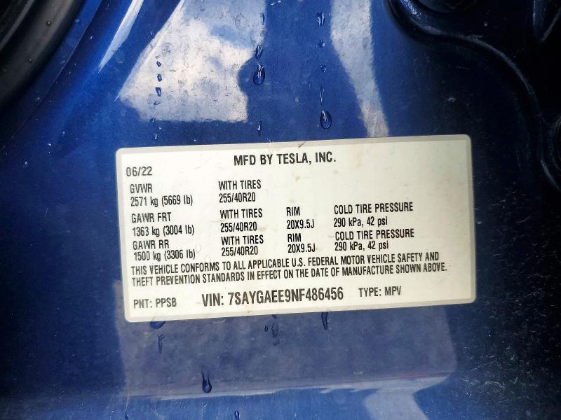 2022 Tesla Model Y მანქანა იყიდება აუქციონზე, vin: 7SAYGAEE9NF486456, აუქციონის ნომერი: 56518866