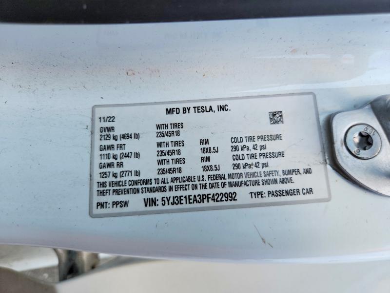 Aukcja sprzedaży 2023 Tesla Model 3, vin: 5YJ3E1EA3PF422992, numer aukcji: 55472526