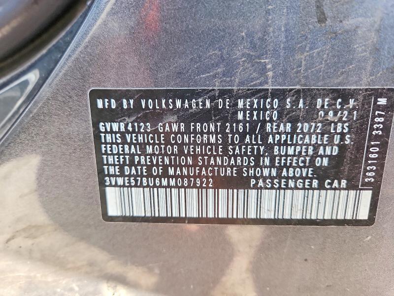 2021 Volkswagen Jetta მანქანა იყიდება აუქციონზე, vin: 3VWE57BU6MM087922, აუქციონის ნომერი: 56810406