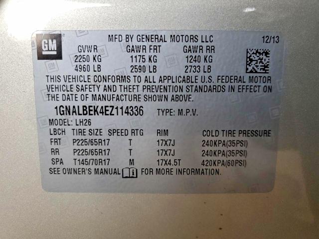 Продаж на аукціоні авто 2014 Chevrolet Equinox, vin: 1GNALBEK4EZ114336, номер лоту: 58812056