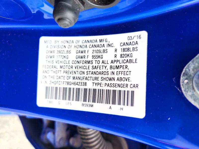 Aukcja sprzedaży 2016 Honda Civic, vin: 2HGFC1F78GH642338, numer aukcji: 57438446