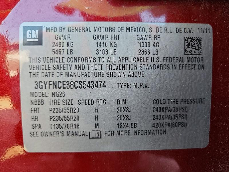 Продажа на аукционе авто 2012 Cadillac Srx, vin: 3GYFNCE38CS543474, номер лота: 58100266