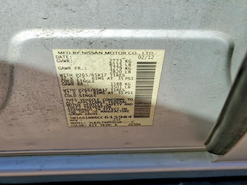Aukcja sprzedaży 2012 Nissan Pathfinder, vin: 5N1AR1NB6CC615984, numer aukcji: 55719676