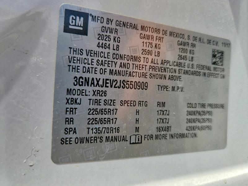 2018 Chevrolet Equinox მანქანა იყიდება აუქციონზე, vin: 3GNAXJEV2JS550909, აუქციონის ნომერი: 55033116