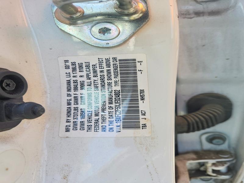 2018 Honda Civic მანქანა იყიდება აუქციონზე, vin: 19XFC2F5XJE024802, აუქციონის ნომერი: 55782996