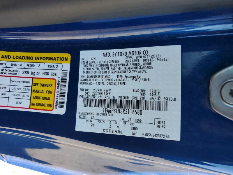 Продажа на аукционе авто 2024 Ford Mustang, vin: 1FA6P8TH3R5116580, номер лота: 59138936
