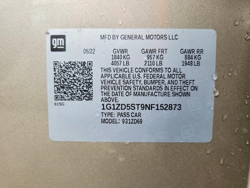 Aukcja sprzedaży 2022 Chevrolet Malibu, vin: 1G1ZD5ST9NF152873, numer aukcji: 57766566