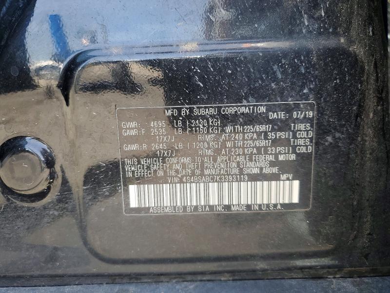 2019 Subaru Outback მანქანა იყიდება აუქციონზე, vin: 4S4BSABC7K3393119, აუქციონის ნომერი: 58111916