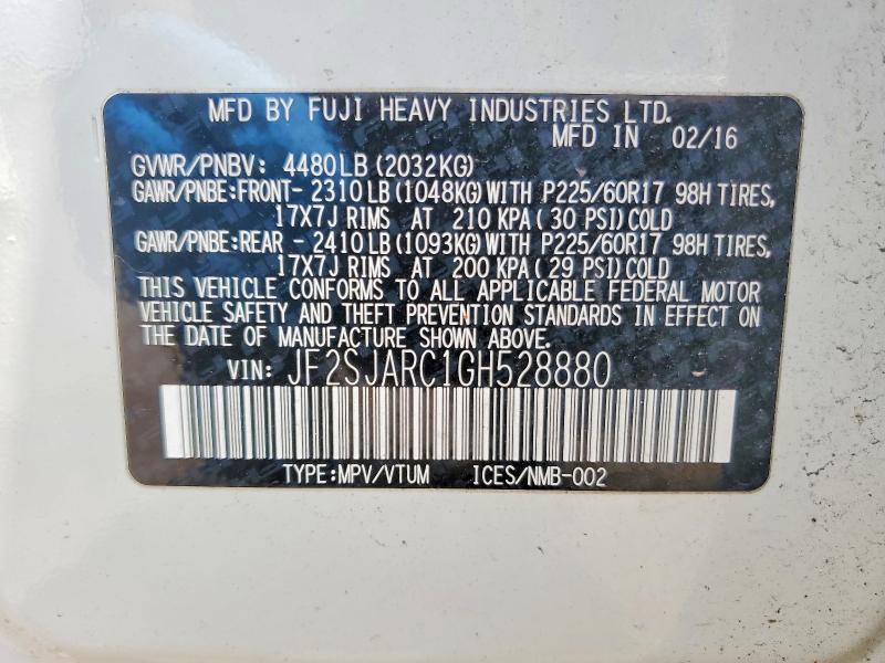 2016 Subaru Forester მანქანა იყიდება აუქციონზე, vin: JF2SJARC1GH528880, აუქციონის ნომერი: 55611686