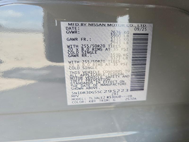 2025 Nissan Pathfinder მანქანა იყიდება აუქციონზე, vin: 5N1DR3DG5SC295223, აუქციონის ნომერი: 85979965