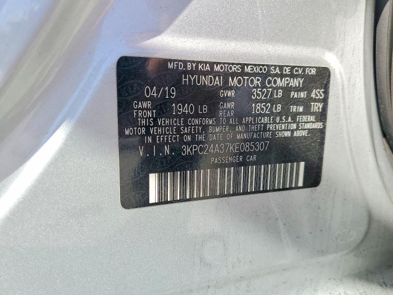 55767646 :رقم المزاد ، 3KPC24A37KE085307 vin ، 2019 Hyundai Accent مزاد بيع