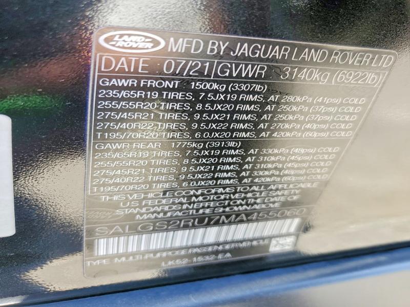 Продаж на аукціоні авто 2021 Land Rover Range Rover, vin: SALGS2RU7MA455060, номер лоту: 55886196