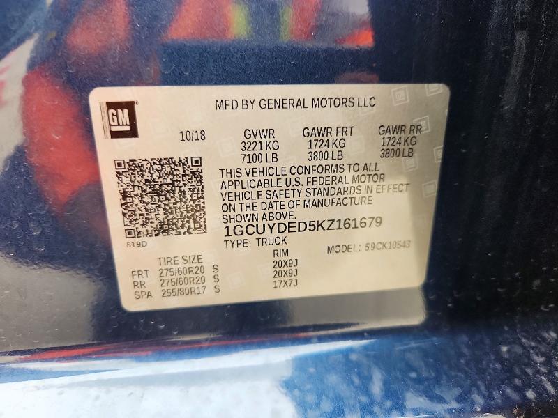 Aukcja sprzedaży 2019 Chevrolet Silverado, vin: 1GCUYDED5KZ161679, numer aukcji: 57058696