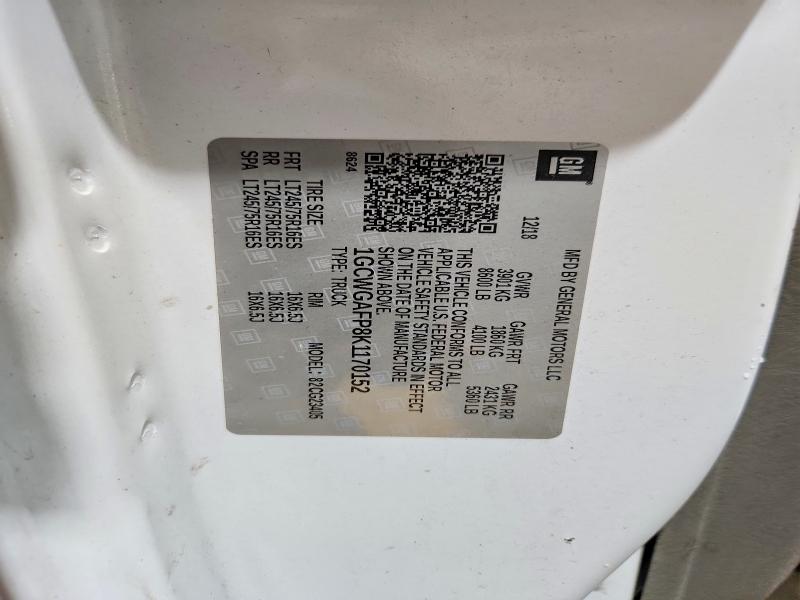 2019 Chevrolet Express G2500 მანქანა იყიდება აუქციონზე, vin: 1GCWGAFP8K1170152, აუქციონის ნომერი: 57548436