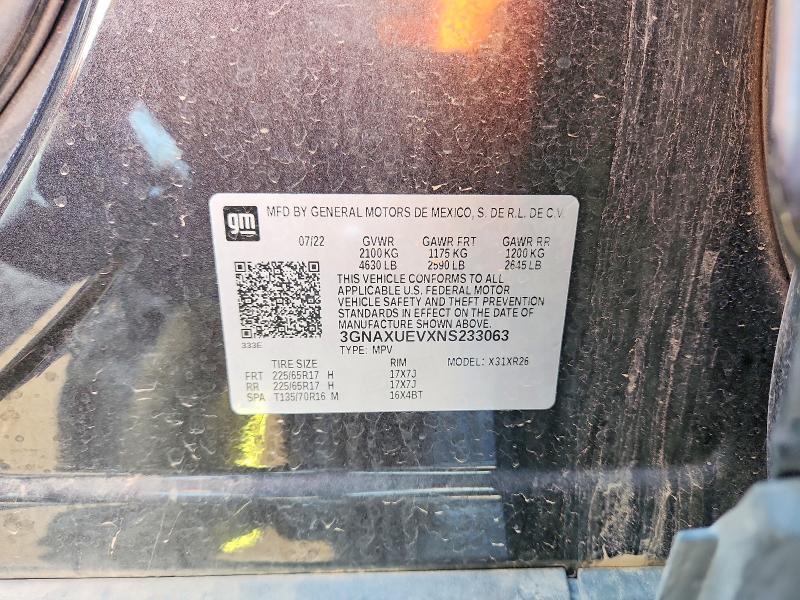 58600036 :رقم المزاد ، 3GNAXUEVXNS233063 vin ، 2022 Chevrolet Equinox مزاد بيع