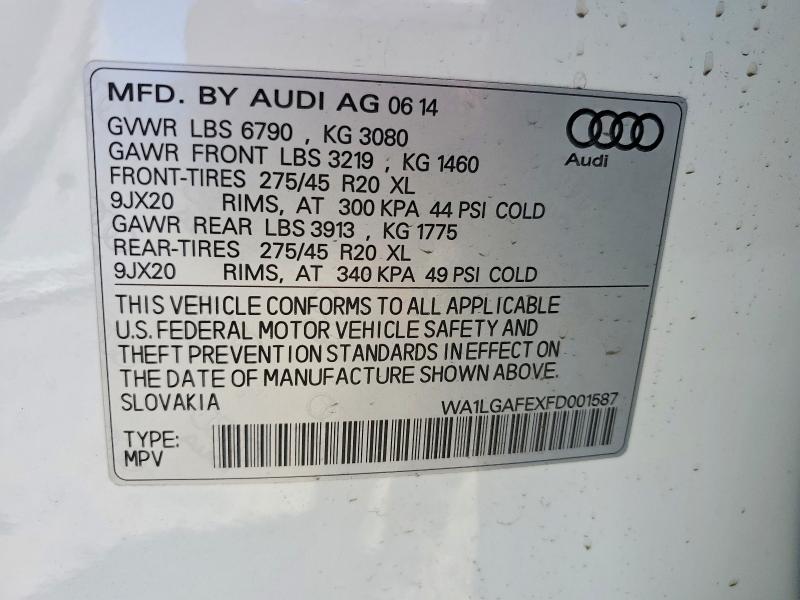 Продажа на аукционе авто 2015 Audi Q7, vin: WA1LGAFEXFD001587, номер лота: 56065026