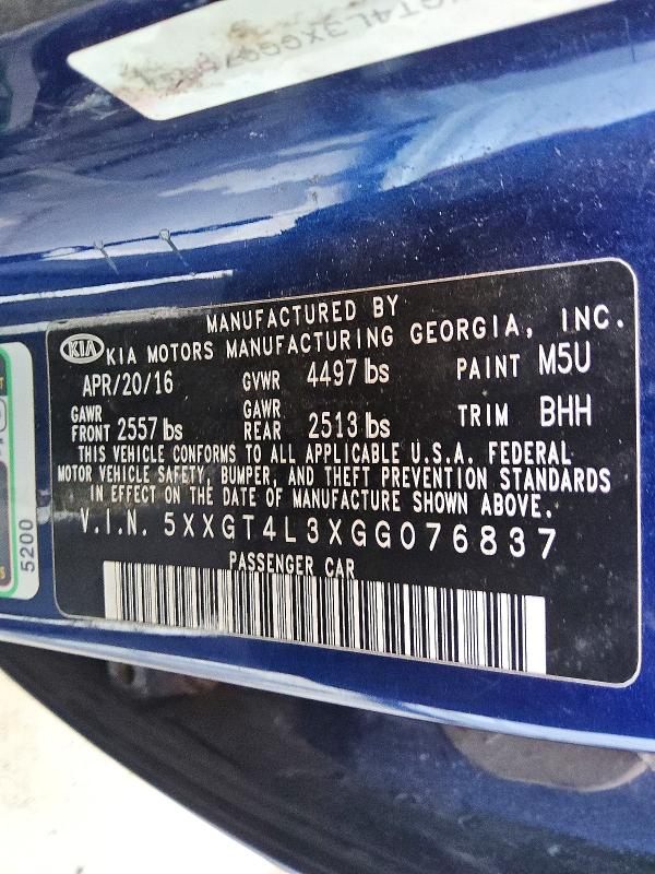 Продажа на аукционе авто 2016 Kia Optima, vin: 5XXGT4L3XGG076837, номер лота: 57261666