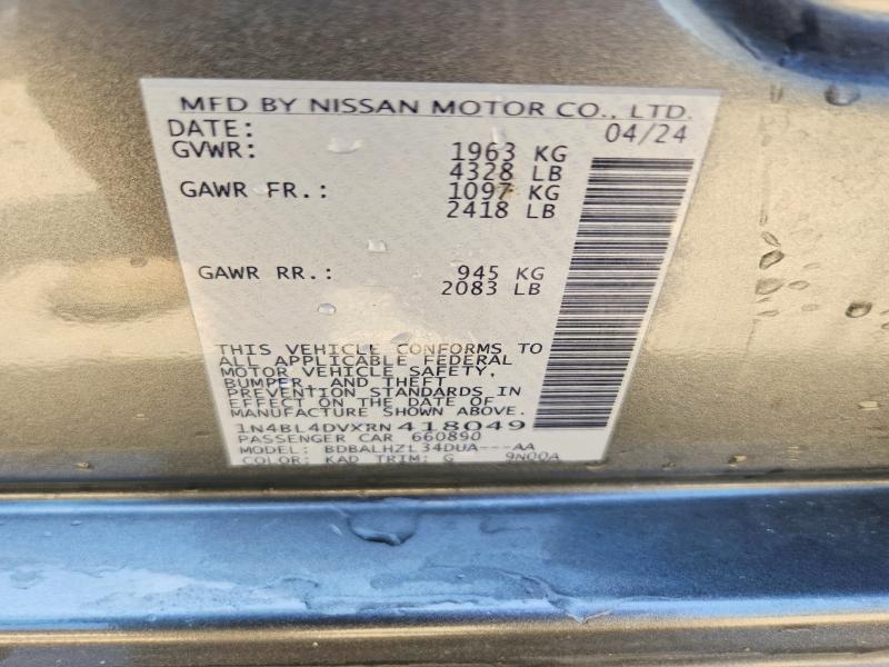 55928006 :رقم المزاد ، 1N4BL4DVXRN418049 vin ، 2024 Nissan Altima مزاد بيع
