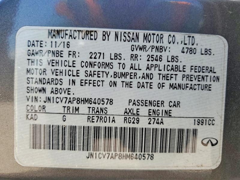 2017 Infiniti Q50 მანქანა იყიდება აუქციონზე, vin: JN1CV7AP8HM640578, აუქციონის ნომერი: 55906836