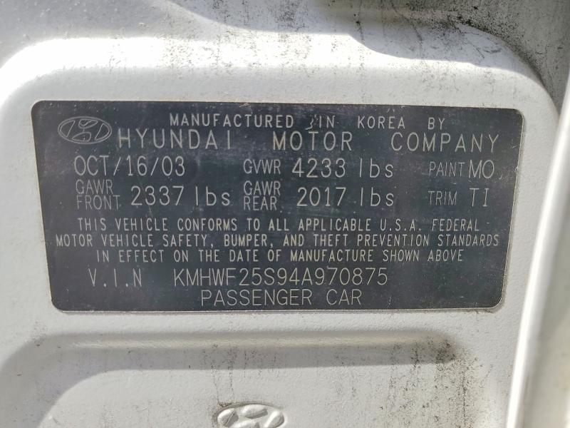 Aukcja sprzedaży 2004 Hyundai Sonata, vin: KMHWF25S94A970875, numer aukcji: 54519106