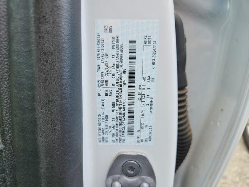 2021 Ford Escape მანქანა იყიდება აუქციონზე, vin: 1FMCU0F62MUA01786, აუქციონის ნომერი: 58234716