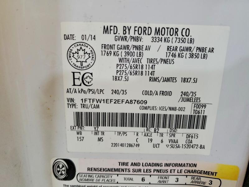 Продаж на аукціоні авто 2014 Ford F150, vin: 1FTFW1EF2EFA87609, номер лоту: 57481646