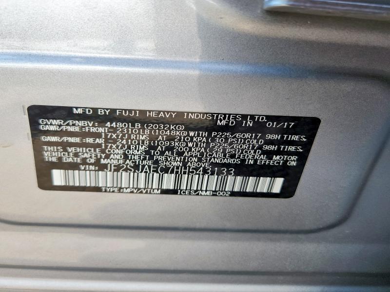 Продажа на аукционе авто 2017 Subaru Forester, vin: JF2SJAEC7HH543133, номер лота: 58109416