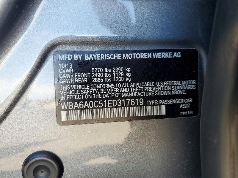 2014 Bmw 640 მანქანა იყიდება აუქციონზე, vin: WBA6A0C51ED317619, აუქციონის ნომერი: 58596136