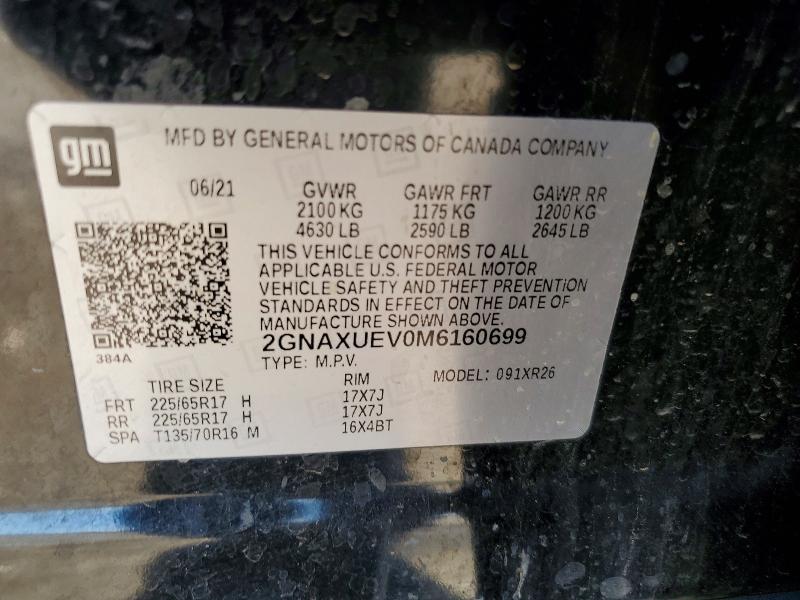 Auction sale of the 2021 Chevrolet Equinox, vin: 2GNAXUEV0M6160699, lot number: 58116716