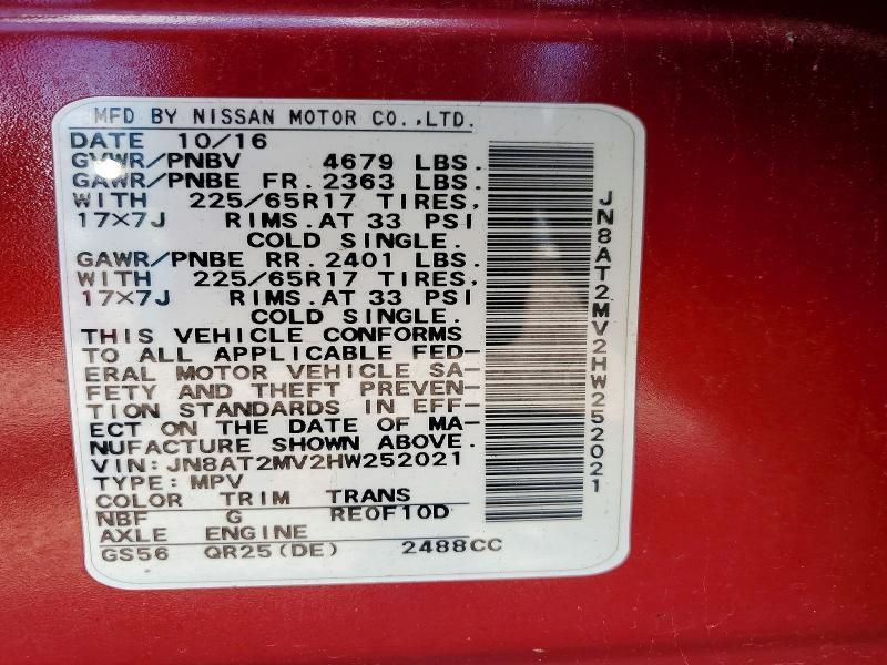 2010 Nissan Rogue მანქანა იყიდება აუქციონზე, vin: JN8AT2MV2HW252021, აუქციონის ნომერი: 56329036