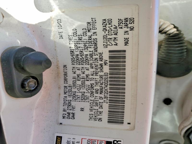 Продаж на аукціоні авто 2004 Lexus Gx, vin: JTJBT20X740029183, номер лоту: 56133246