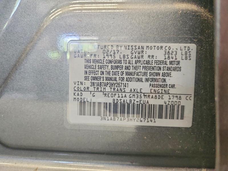 Продаж на аукціоні авто 2017 Nissan Sentra, vin: 3N1AB7AP3HY267141, номер лоту: 59548536