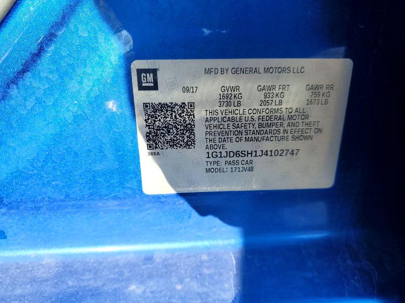 56864146 :رقم المزاد ، 1G1JD6SH1J4102747 vin ، 2018 Chevrolet Sonic مزاد بيع