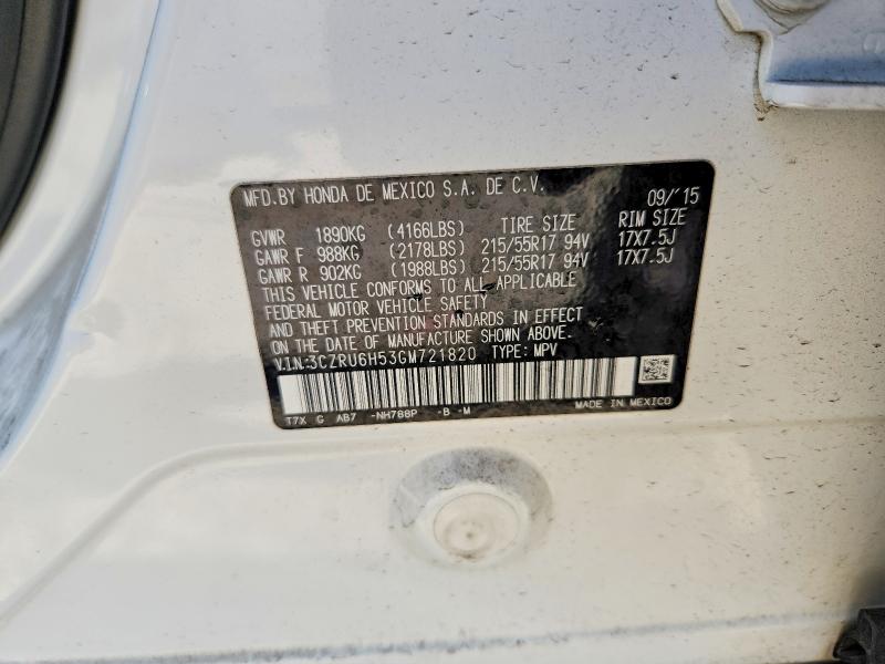 Продаж на аукціоні авто 2016 Honda Hr-v, vin: 3CZRU6H53GM721820, номер лоту: 58094006