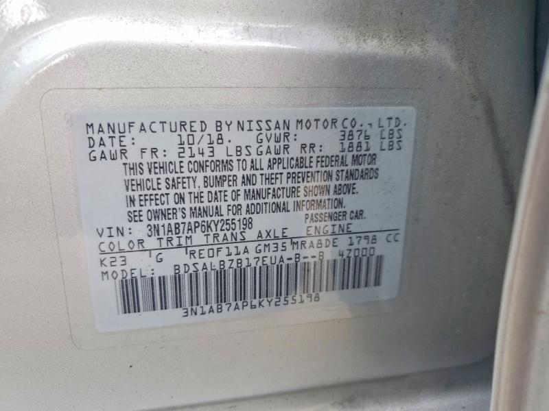 56035736 :رقم المزاد ، 3N1AB7AP6KY255198 vin ، 2019 Nissan Sentra مزاد بيع