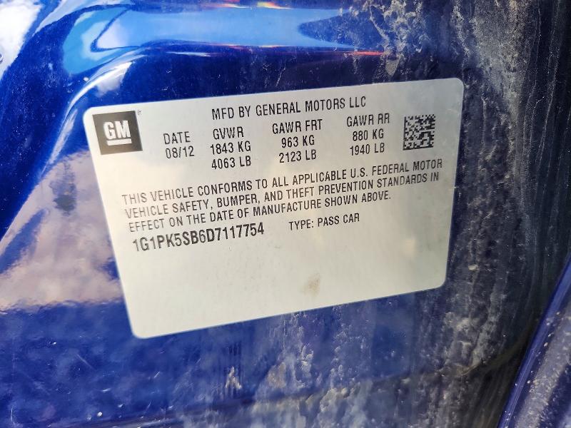 58556226 :رقم المزاد ، 1G1PK5SB6D7117754 vin ، 2013 Chevrolet Cruze مزاد بيع