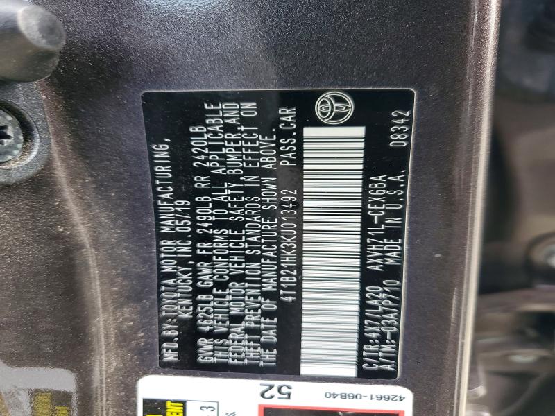 Продаж на аукціоні авто 2019 Toyota Camry Hybrid, vin: 4T1B21HK3KU013492, номер лоту: 56351546