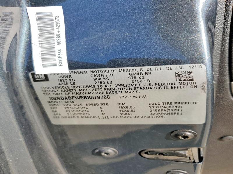 2011 Chevrolet Hhr მანქანა იყიდება აუქციონზე, vin: 3GNBABFW5BS579700, აუქციონის ნომერი: 57187586