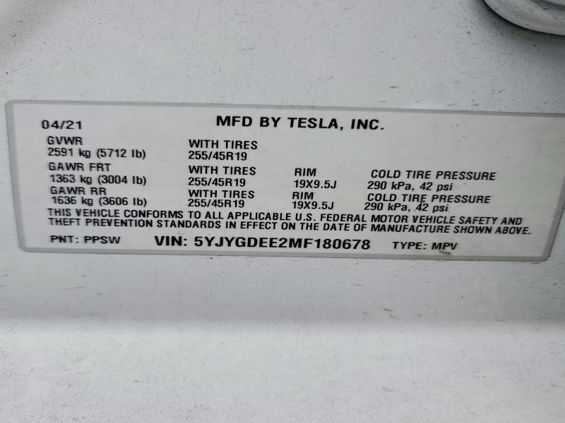 Продаж на аукціоні авто 2021 Tesla Model Y, vin: 5YJYGDEE2MF180678, номер лоту: 55731376