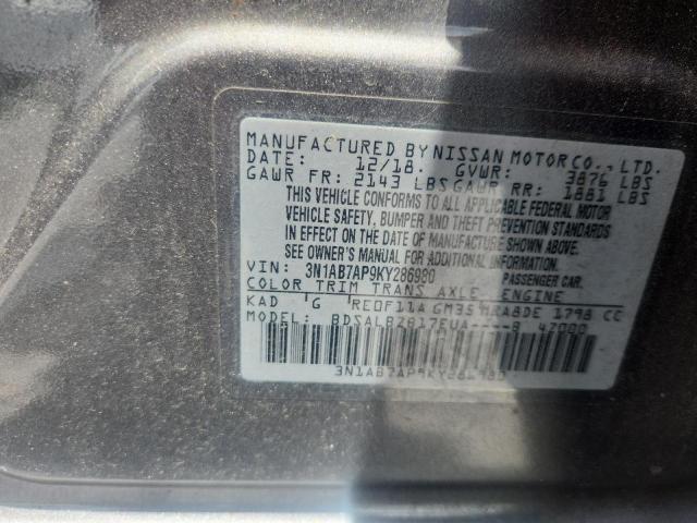 59119406 :رقم المزاد ، 3N1AB7AP9KY286980 vin ، 2019 Nissan Sentra مزاد بيع