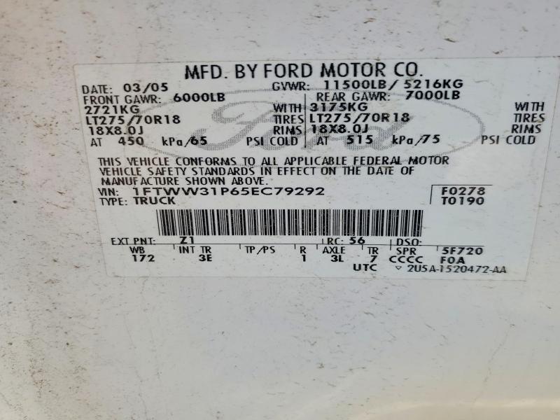 Продажа на аукционе авто 2005 Ford F350, vin: 1FTWW31P65EC79292, номер лота: 57889056