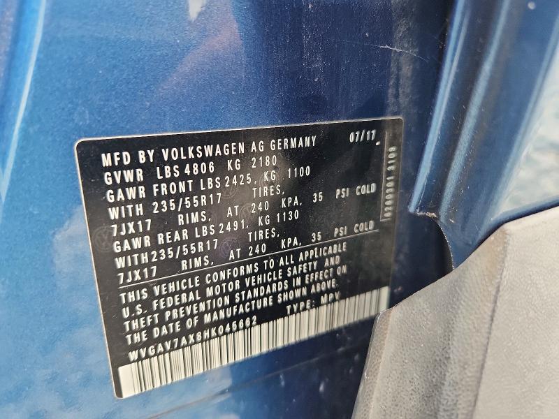 Продажа на аукционе авто 2017 Volkswagen Tiguan, vin: WVGAV7AX8HK045662, номер лота: 55730446