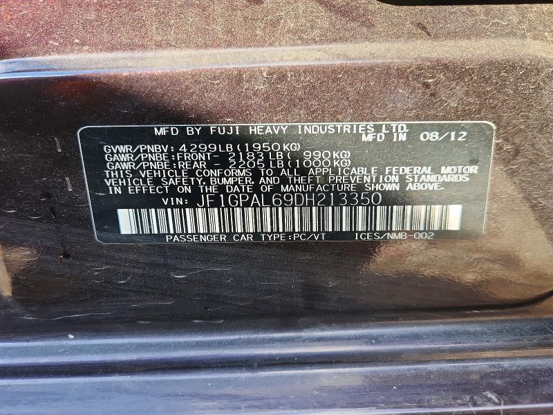 Aukcja sprzedaży 2013 Subaru Impreza, vin: JF1GPAL69DH213350, numer aukcji: 59066206