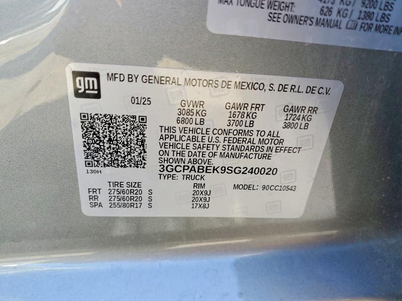 58950046 :رقم المزاد ، 3GCPABEK9SG240020 vin ، 2025 Chevrolet Silverado مزاد بيع