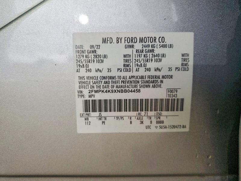 Aukcja sprzedaży 2022 Ford Edge, vin: 2FMPK4K9XNBB04458, numer aukcji: 59748676