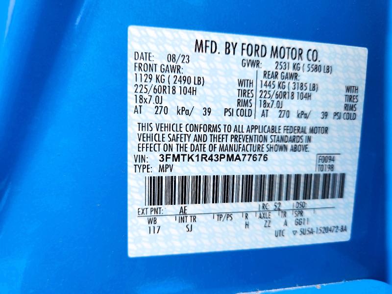 57756076 :رقم المزاد ، 3FMTK1R43PMA77676 vin ، 2023 Ford Mustang Mach-e مزاد بيع